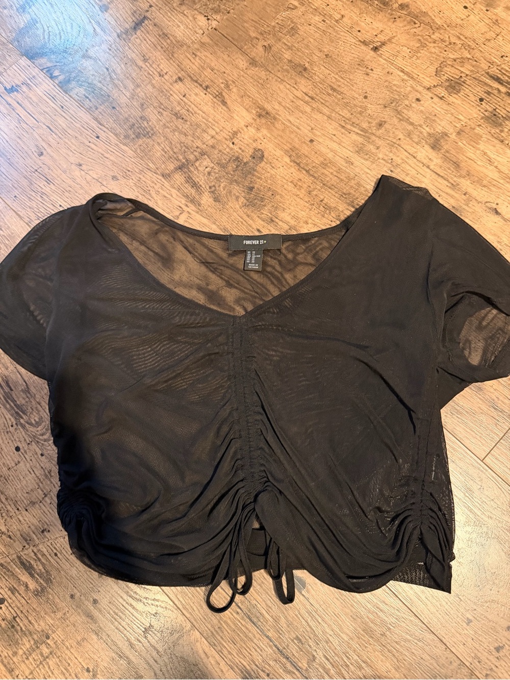 Forever 21 Black Ruched Sheer Crop Top